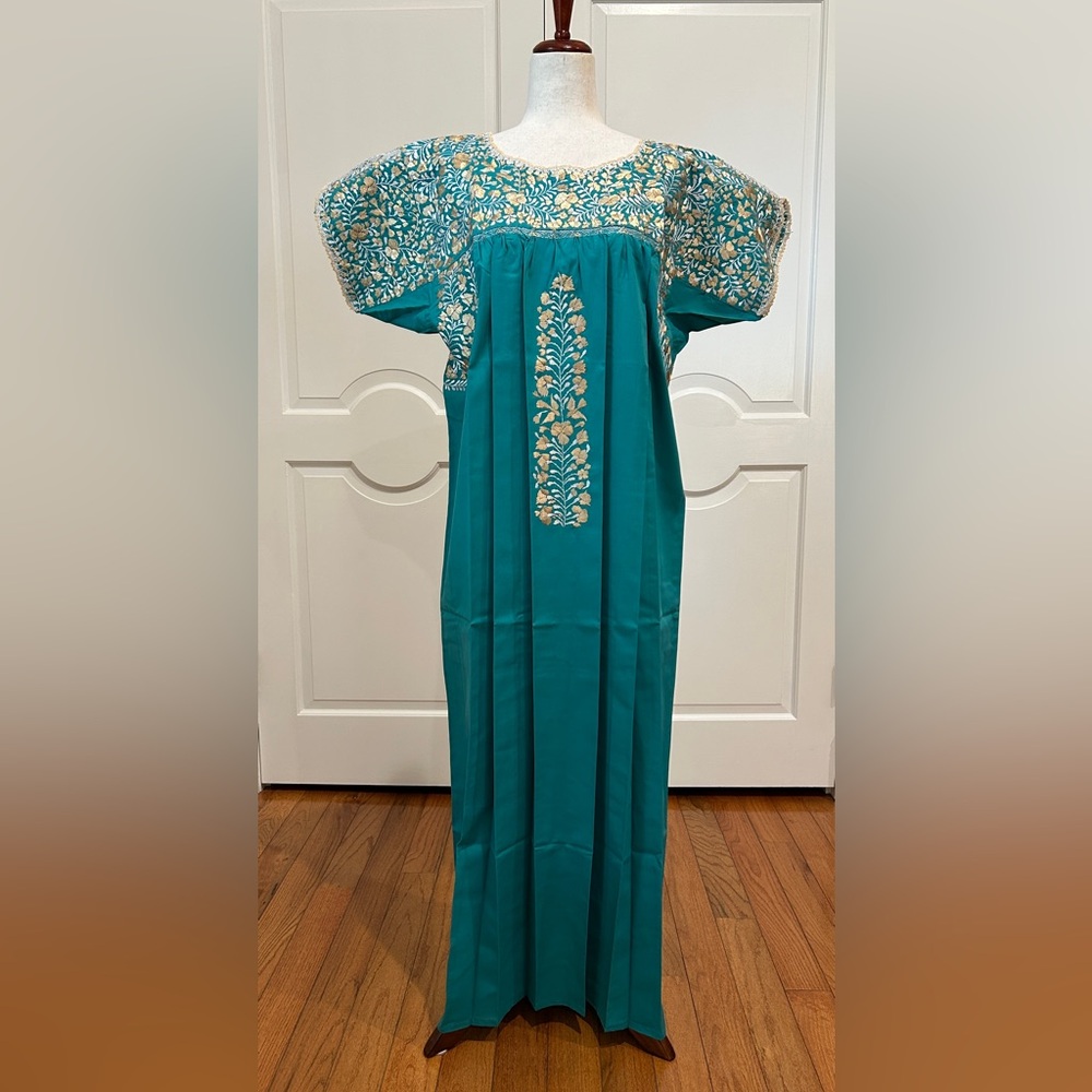 XL San Antonino Maxi Dress,Oax,Mexican dress Hand Embroidered with Silk threads.